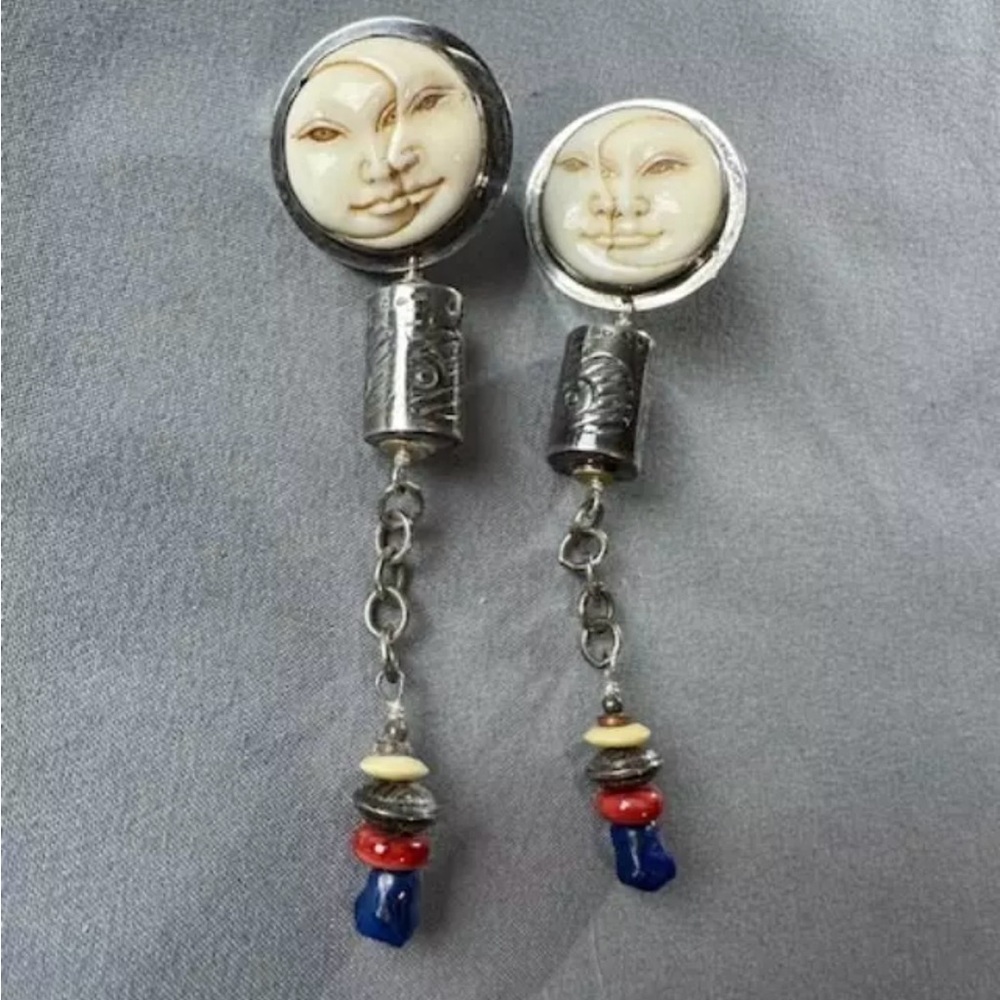 Tabra Dangle Earrings Sun and Moon Mexican Stone Beads